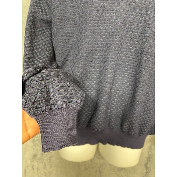 Segreto Sweater Size XL V Neck 100% Pure New Wool Fine Merino Textured Navy - Picture 8 of 16
